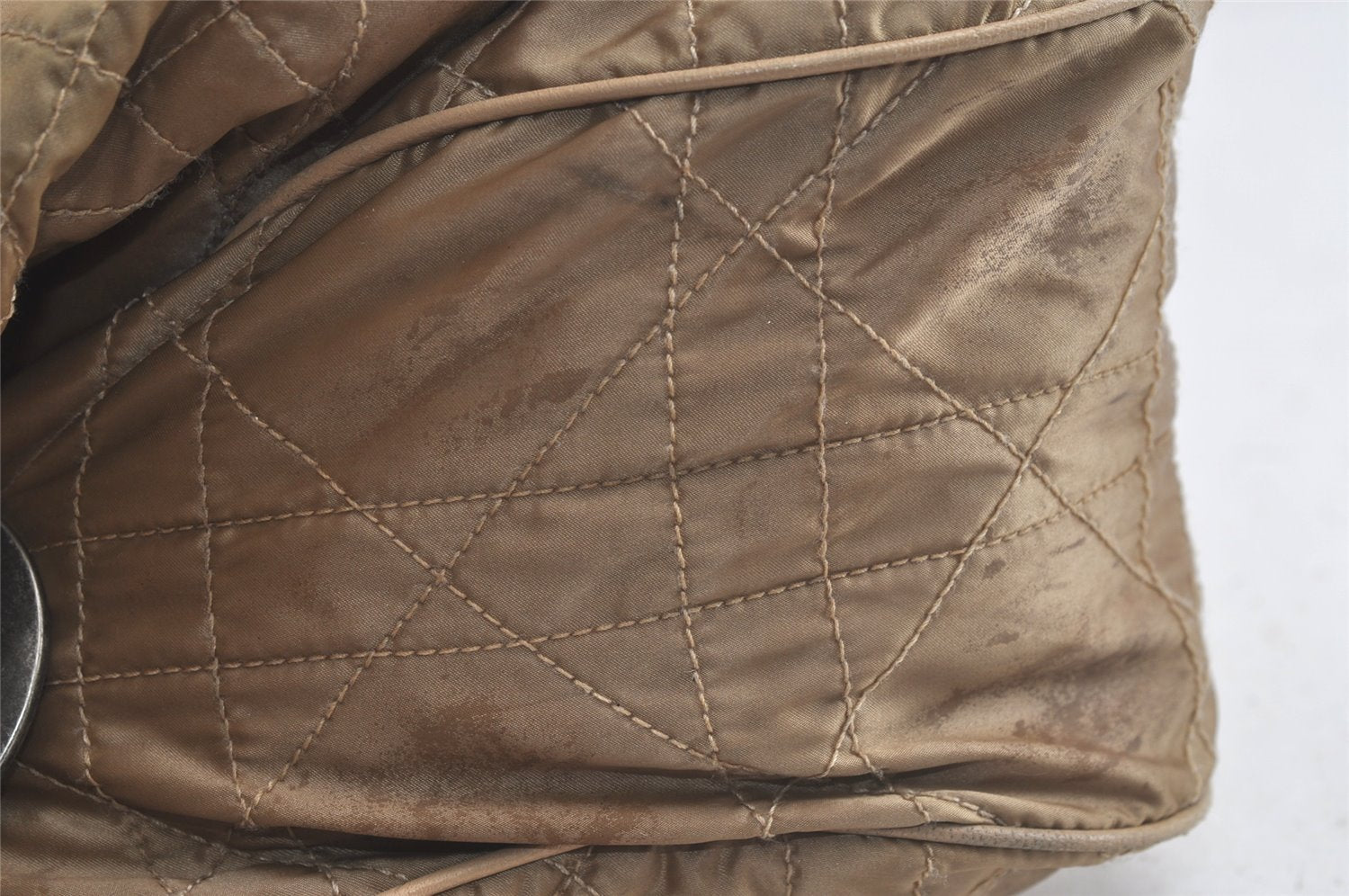 Authentic Christian Dior Cannage Nylon Leather Drawstring Bag Beige Junk 5241K