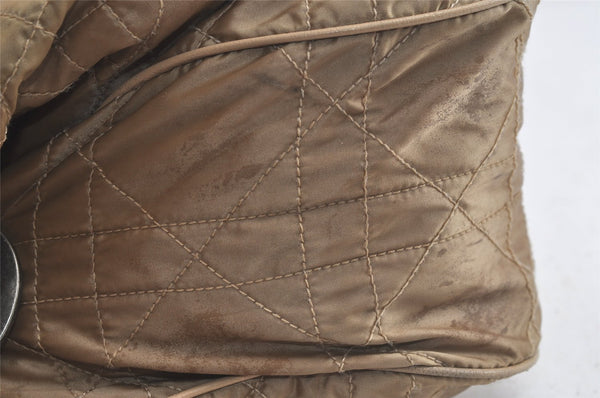 Authentic Christian Dior Cannage Nylon Leather Drawstring Bag Beige Junk 5241K