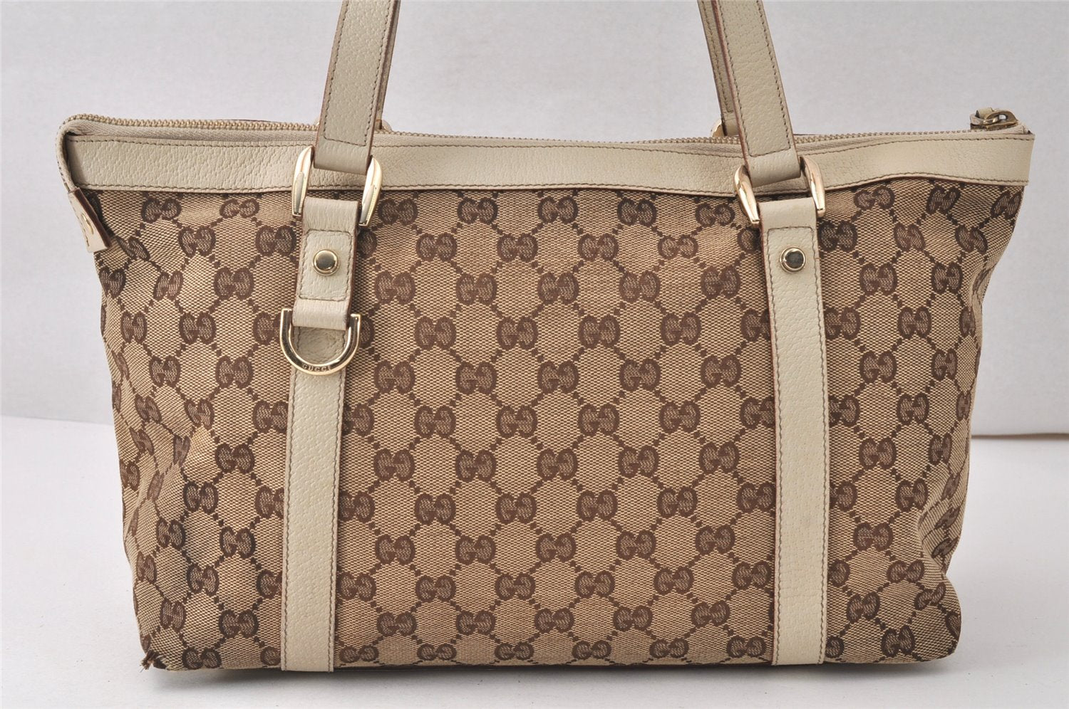 Authentic GUCCI Abbey Shoulder Tote Bag GG Canvas Leather 141470 Brown 5242K