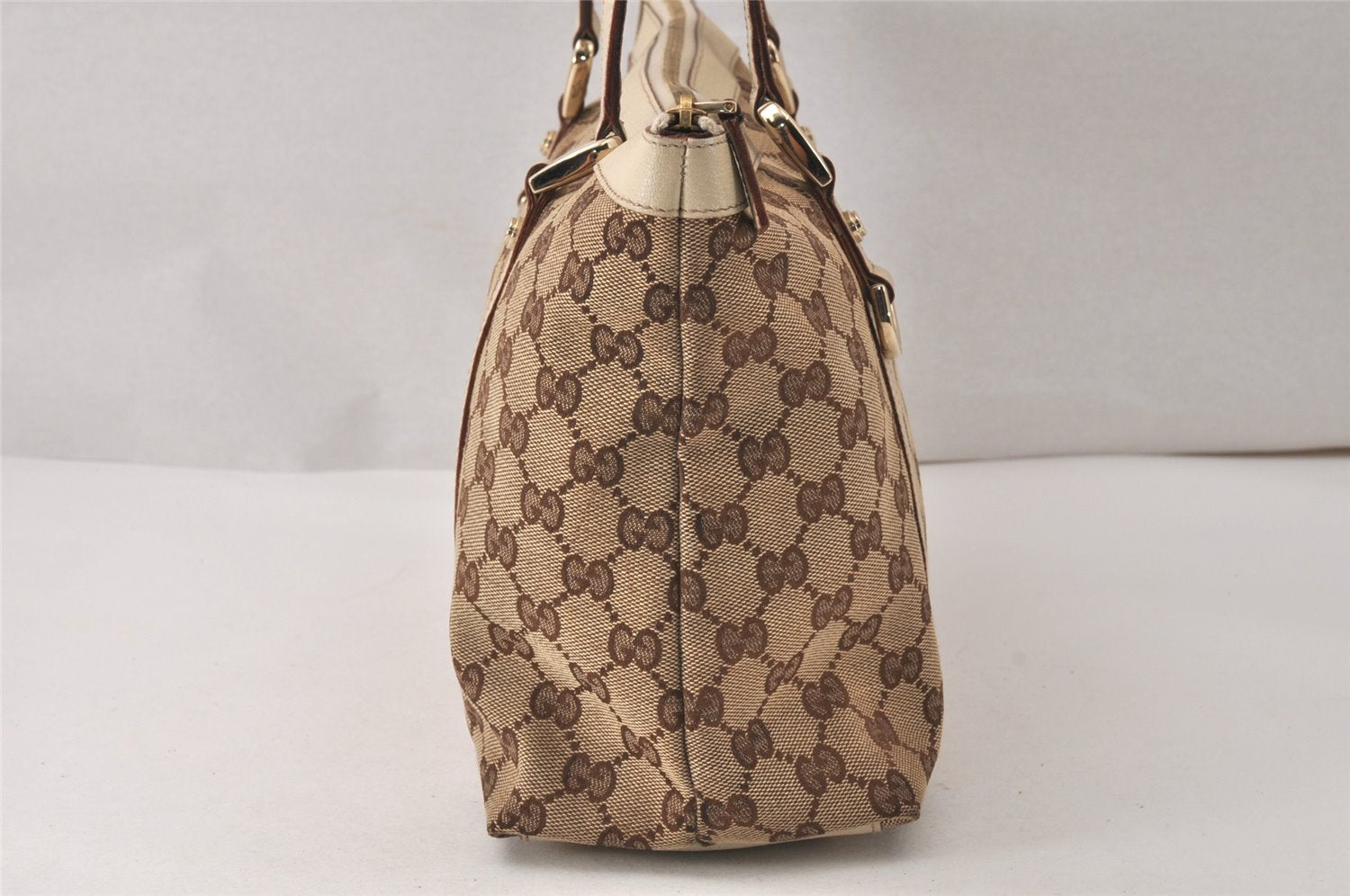 Authentic GUCCI Abbey Shoulder Tote Bag GG Canvas Leather 141470 Brown 5242K