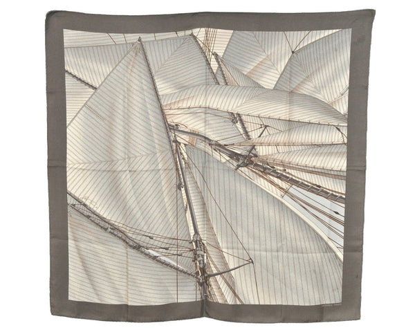 Authentic HERMES Carre 90 Scarf "Vent Portant II" Silk Gray 5245J