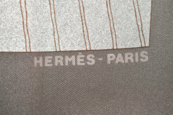 Authentic HERMES Carre 90 Scarf "Vent Portant II" Silk Gray 5245J