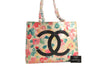 Auth CHANEL Floral Tote Bag Plastic Chain Vinyl Enamel CC Logo Cream Junk 5245M