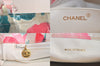 Auth CHANEL Floral Tote Bag Plastic Chain Vinyl Enamel CC Logo Cream Junk 5245M