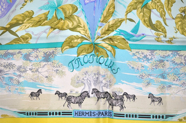 Authentic HERMES Carre 90 Scarf "TROPIQUES" Silk Yellow 5246J