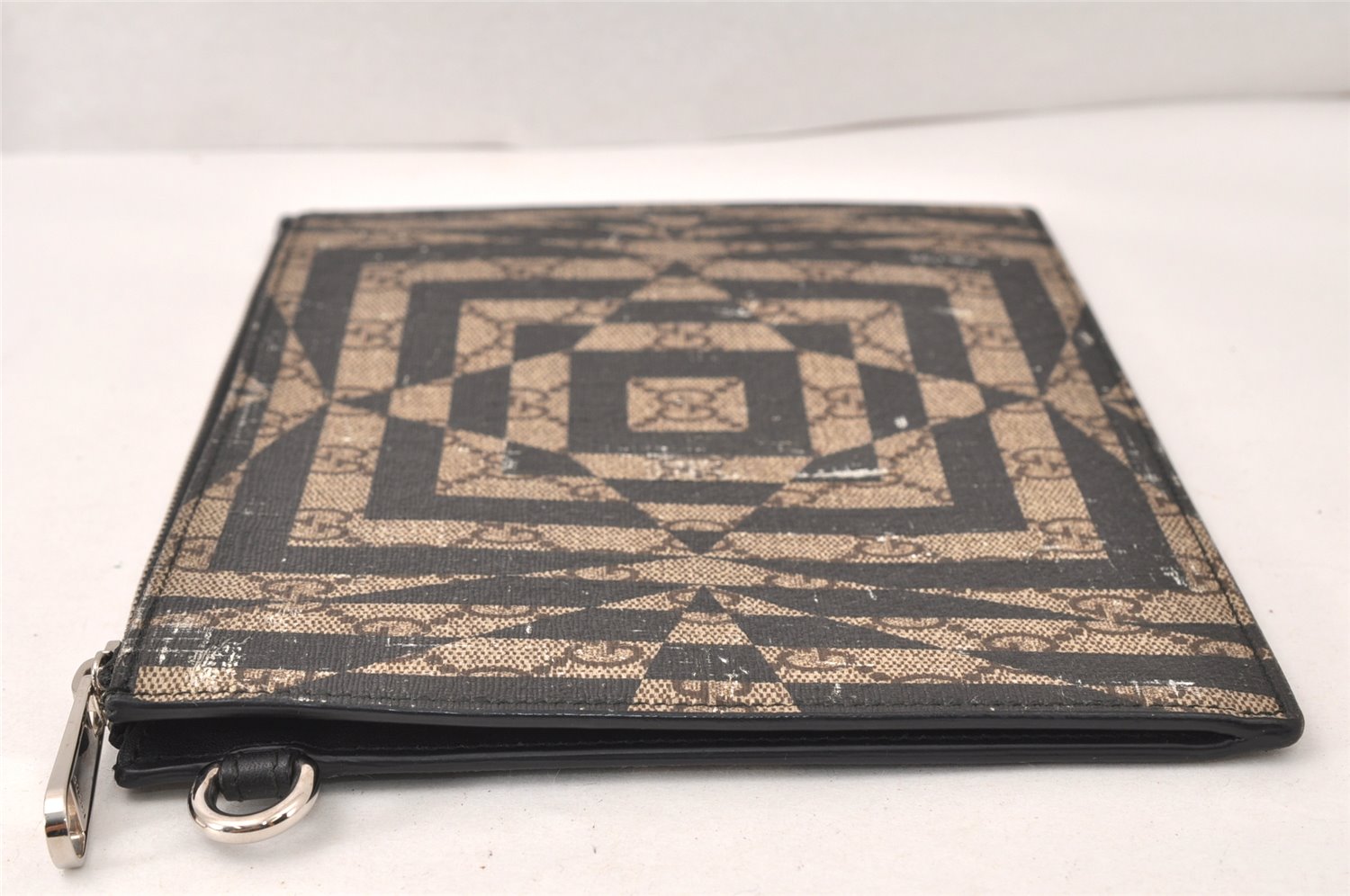 Authentic GUCCI GG Caleido Clutch Hand Bag GG PVC Leather 411768 Black 5247K