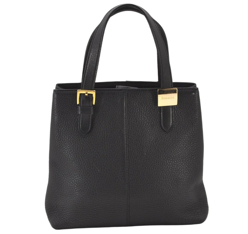 Authentic Burberrys Vintage Leather Hand Bag Purse Black 5248K