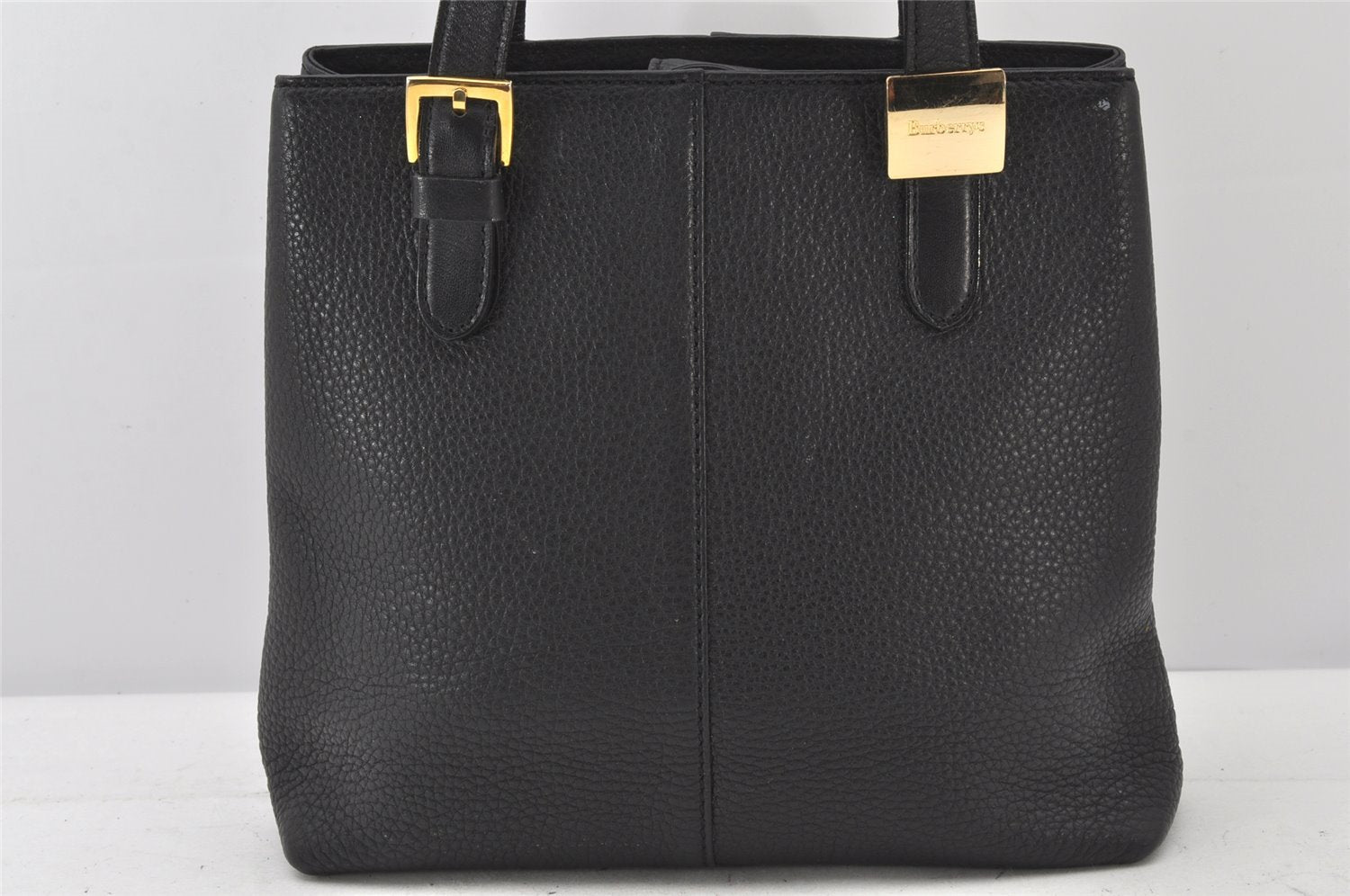 Authentic Burberrys Vintage Leather Hand Bag Purse Black 5248K