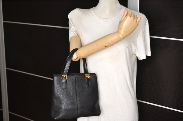Authentic Burberrys Vintage Leather Hand Bag Purse Black 5248K