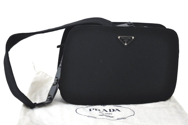 Authentic PRADA Vintage Cotton Plastic Shoulder Bag Purse Black 5249I
