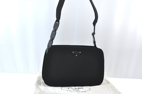 Authentic PRADA Vintage Cotton Plastic Shoulder Bag Purse Black 5249I