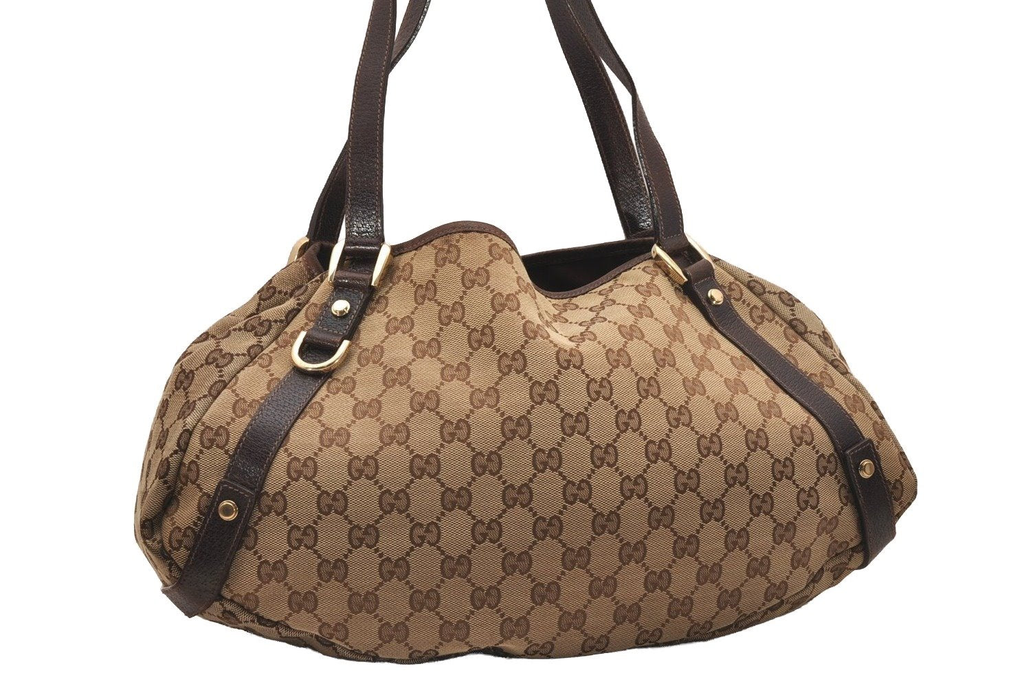 Authentic GUCCI Abbey Shoulder Tote Bag GG Canvas Leather 130736 Brown 5250J