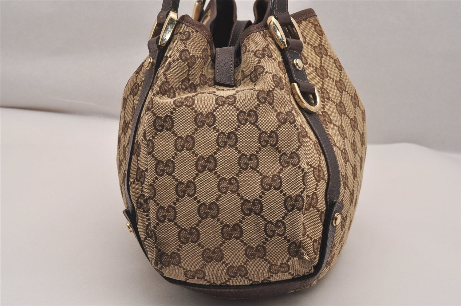 Authentic GUCCI Abbey Shoulder Tote Bag GG Canvas Leather 130736 Brown 5250J