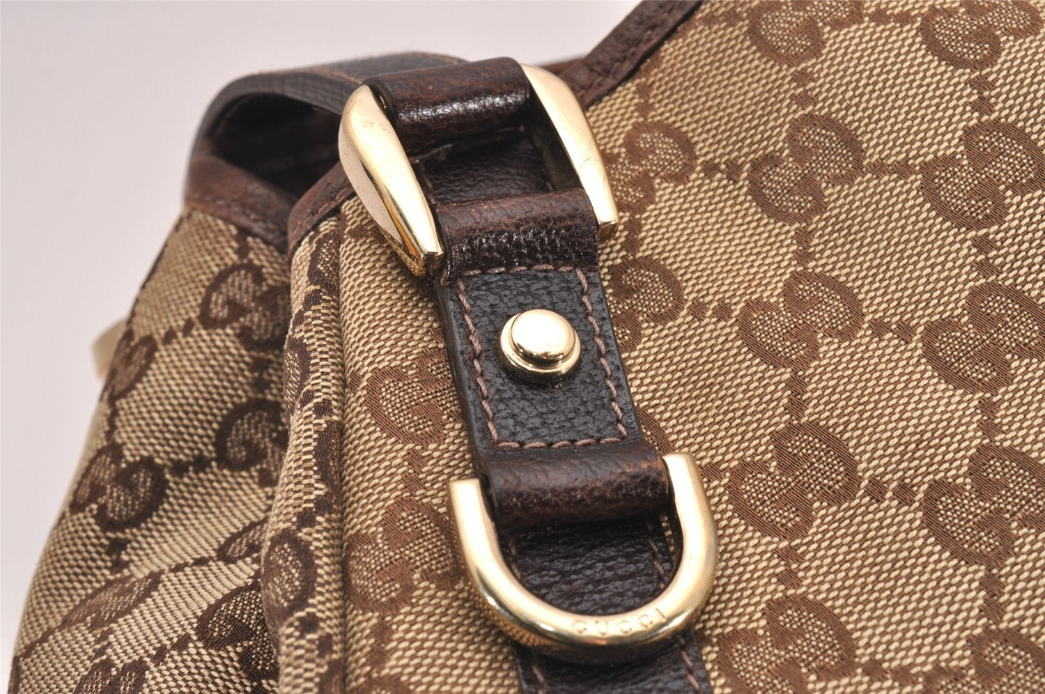 Authentic GUCCI Abbey Shoulder Tote Bag GG Canvas Leather 130736 Brown 5250J