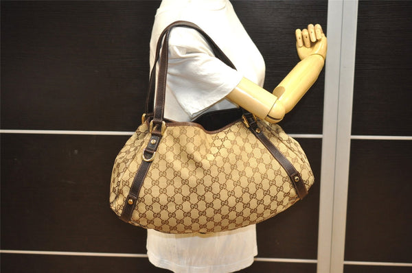 Authentic GUCCI Abbey Shoulder Tote Bag GG Canvas Leather 130736 Brown 5250J