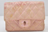 Authentic CHANEL Vintage Satin Matelasse Shoulder Bag Purse Pink Junk CC 5252K