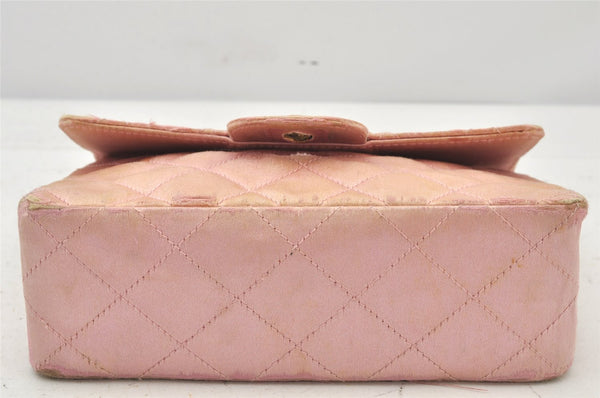 Authentic CHANEL Vintage Satin Matelasse Shoulder Bag Purse Pink Junk CC 5252K