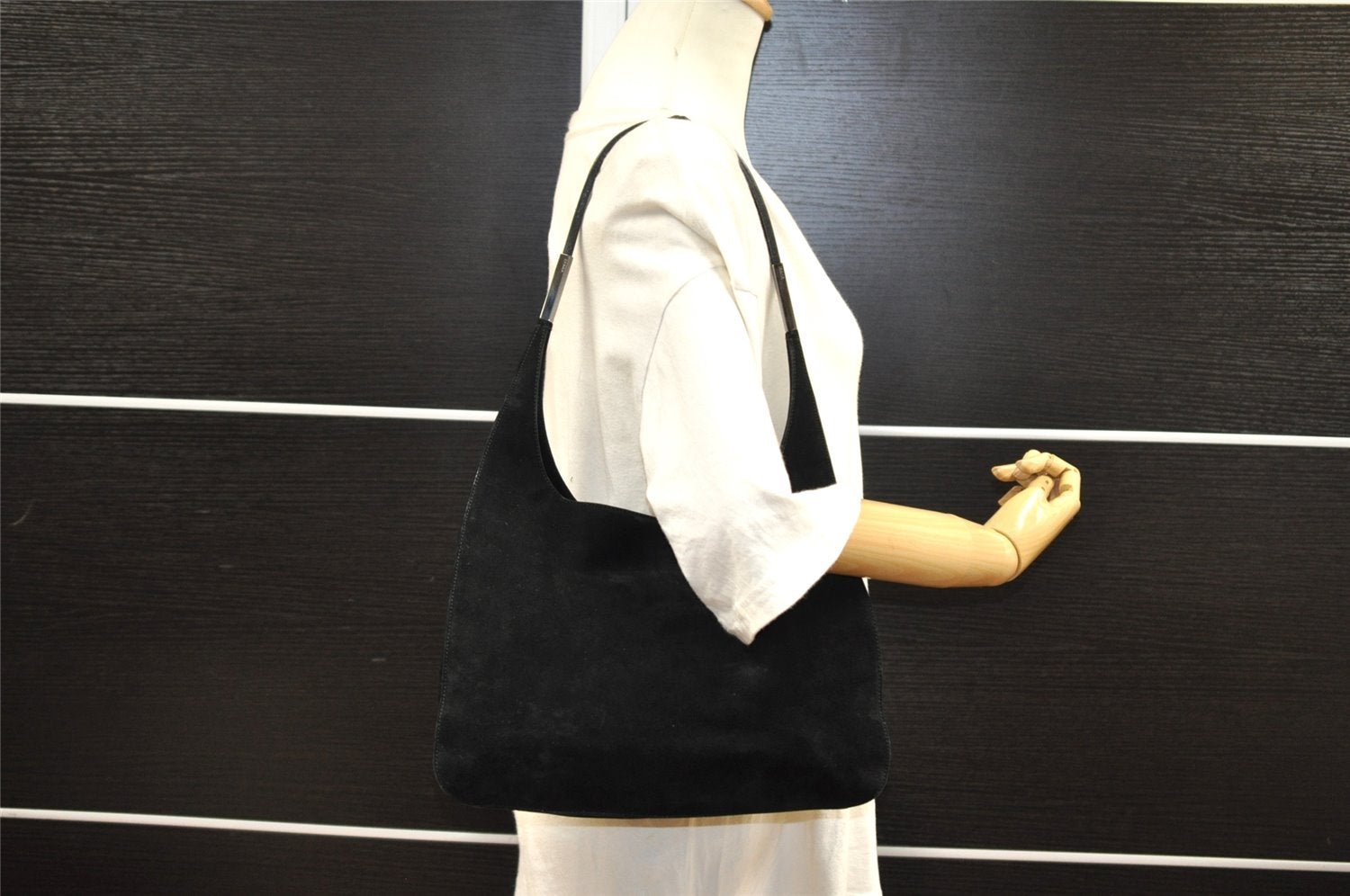 Authentic GUCCI Vintage Shoulder Bag Purse Suede Leather 0013167 Black 5253I