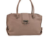 Authentic Salvatore Ferragamo Gancini Leather Shoulder Tote Bag Pink Beige 5253J