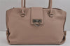 Authentic Salvatore Ferragamo Gancini Leather Shoulder Tote Bag Pink Beige 5253J