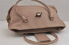 Authentic Salvatore Ferragamo Gancini Leather Shoulder Tote Bag Pink Beige 5253J