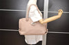 Authentic Salvatore Ferragamo Gancini Leather Shoulder Tote Bag Pink Beige 5253J