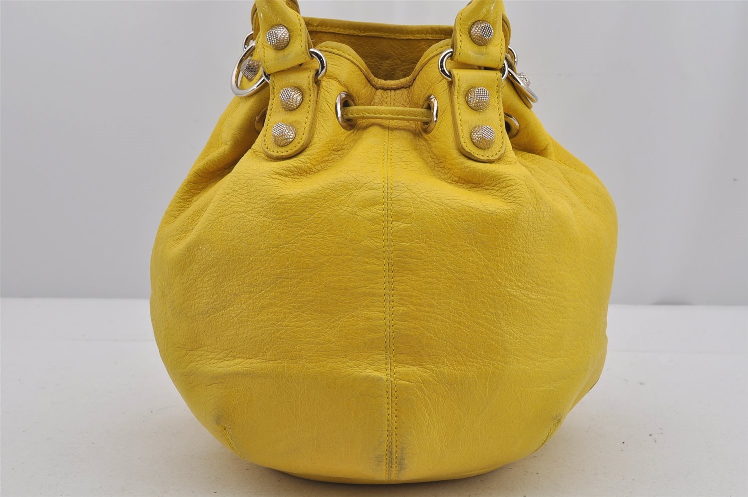 Auth BALENCIAGA Giant Mini Pompon 2Way Hand Bag Leather 2509207 Yellow 5254J