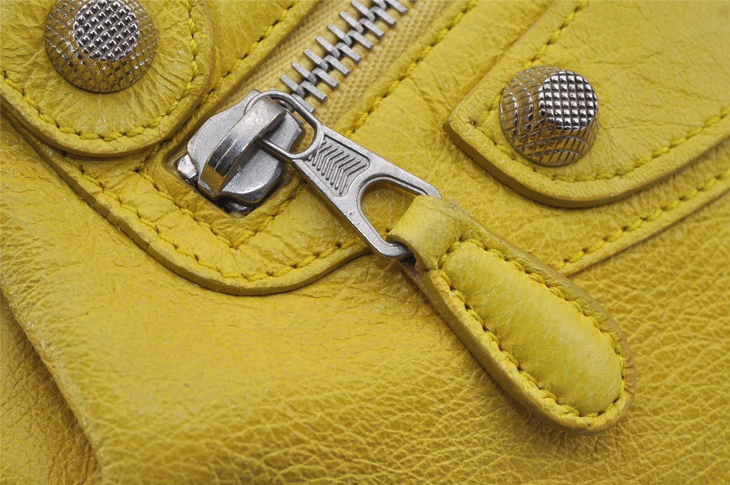 Auth BALENCIAGA Giant Mini Pompon 2Way Hand Bag Leather 2509207 Yellow 5254J