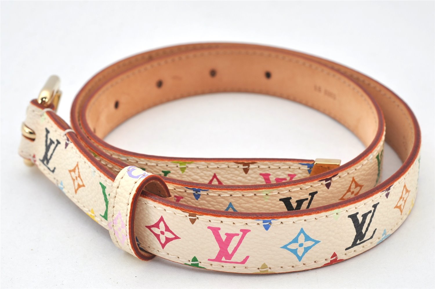 Louis Vuitton Monogram Multicolor Ceinture Belt White 70cm 27.6