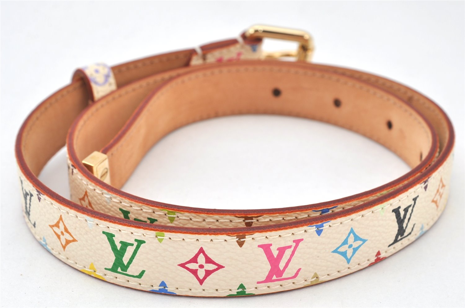 Louis Vuitton Monogram Multicolor Ceinture Belt White 70cm 27.6