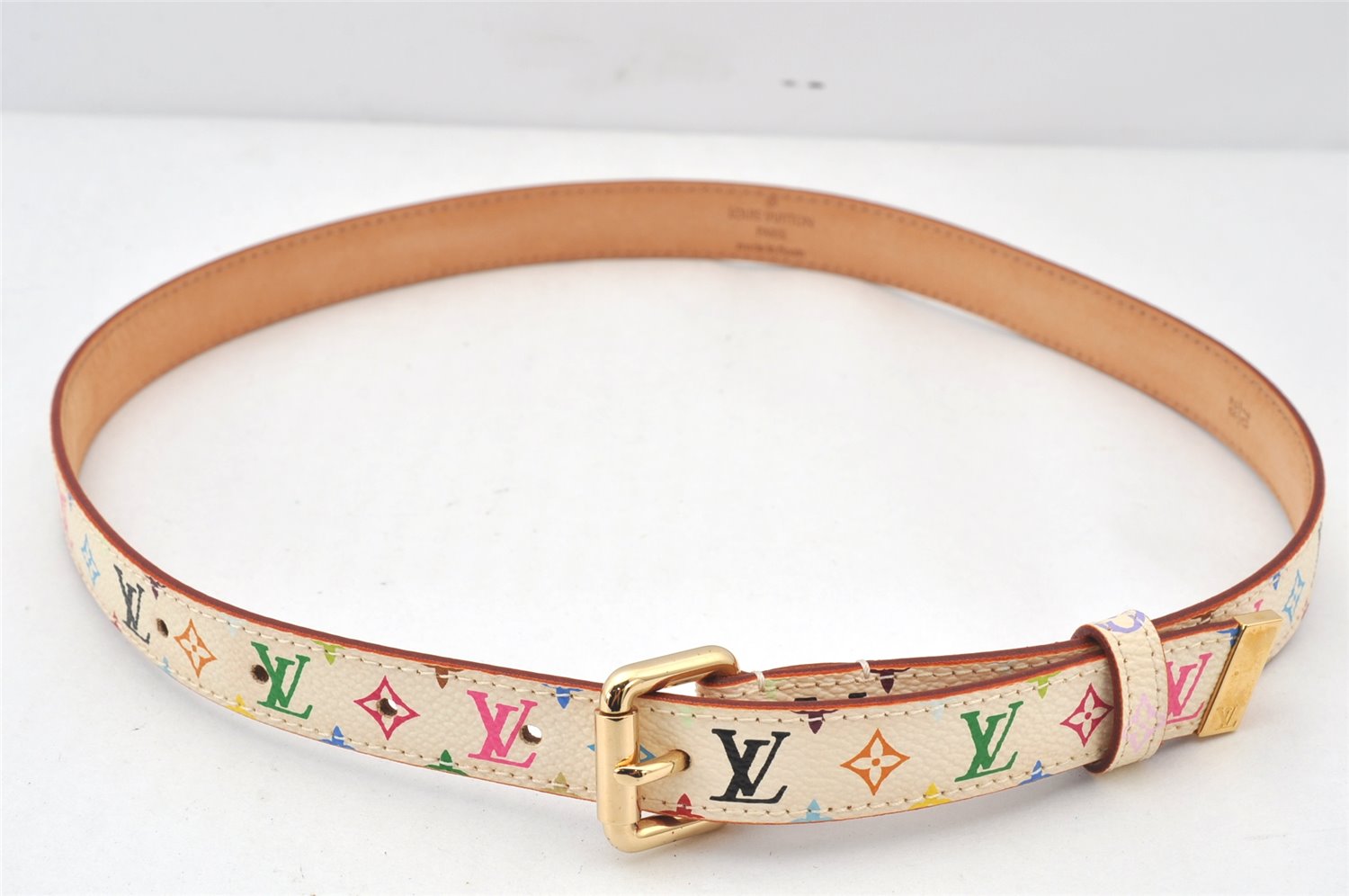 Louis Vuitton Monogram Multicolor Ceinture Belt White 70cm 27.6