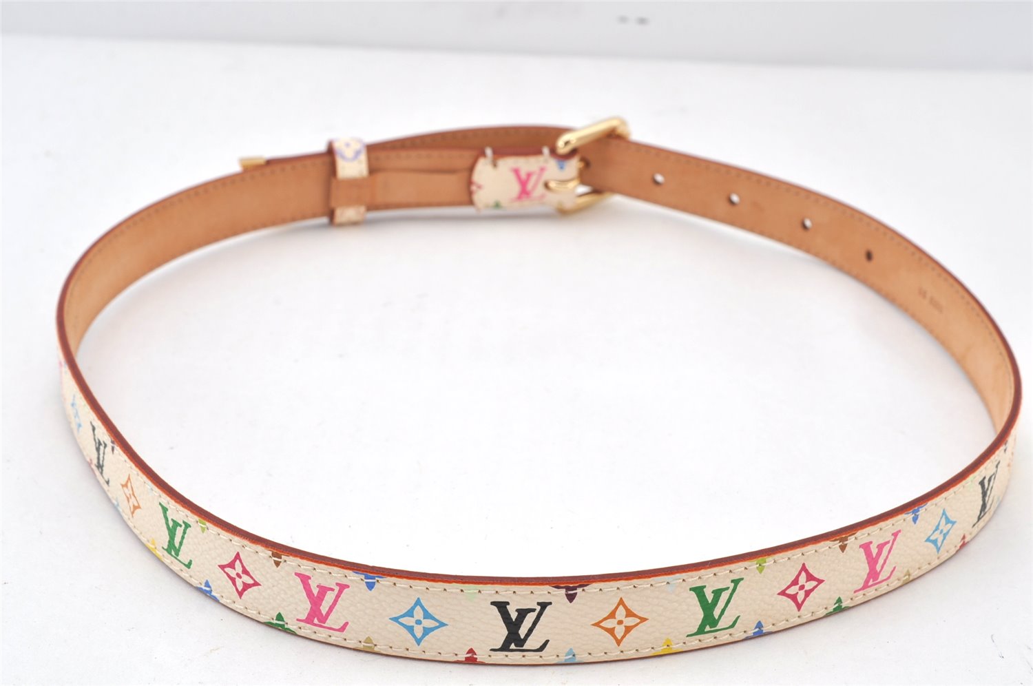 Louis Vuitton Monogram Multicolor Ceinture Belt White 70cm 27.6