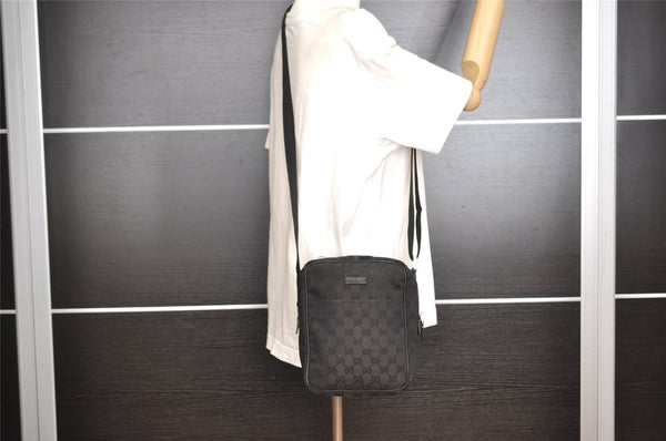 Authentic GUCCI Shoulder Cross Body Bag GG Canvas Leather 122759 Black 5255I
