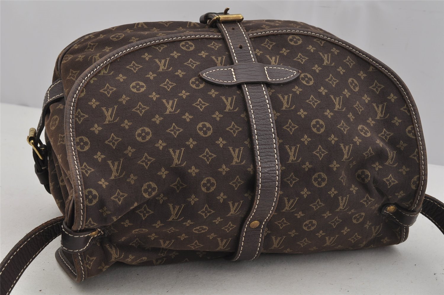 Auth Louis Vuitton Monogram Mini Lin Saumur 30 Shoulder Bag M95227 Brown 5255J