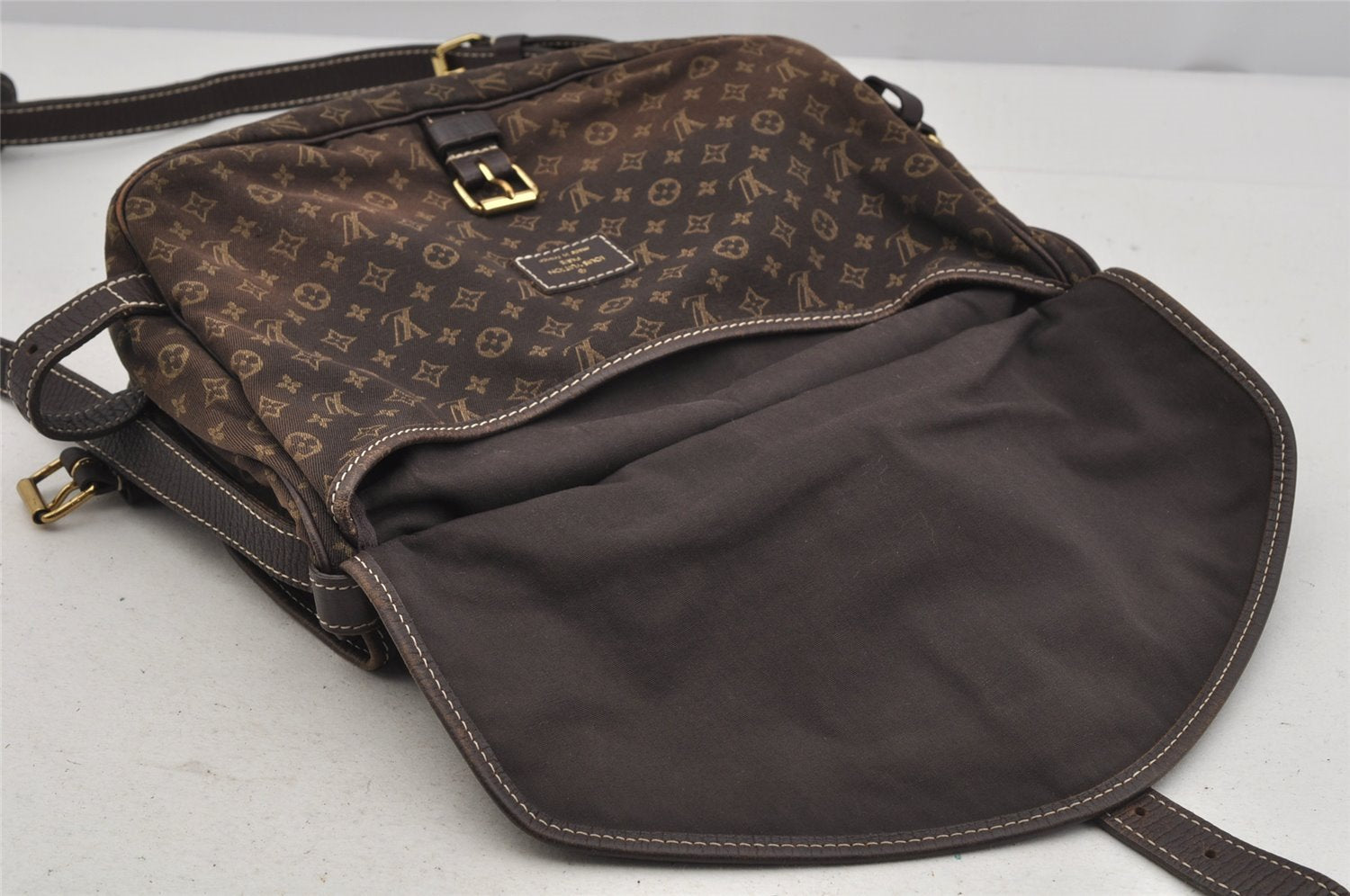 Auth Louis Vuitton Monogram Mini Lin Saumur 30 Shoulder Bag M95227 Brown 5255J