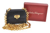 Authentic Salvatore Ferragamo Gancini Leather Shoulder Pouch Navy Box Junk 5256K
