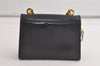 Authentic Salvatore Ferragamo Gancini Leather Shoulder Pouch Navy Box Junk 5256K