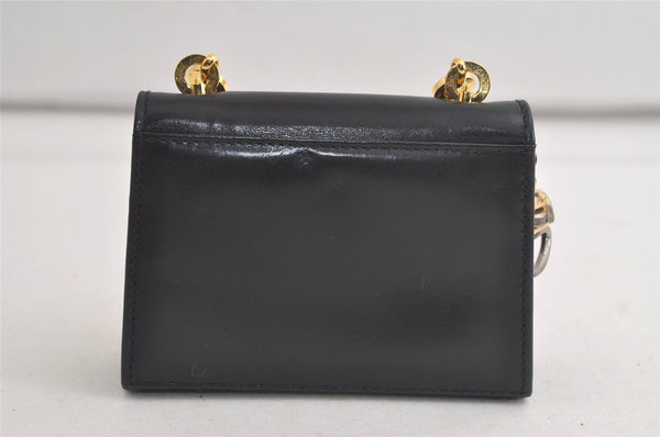 Authentic Salvatore Ferragamo Gancini Leather Shoulder Pouch Navy Box Junk 5256K