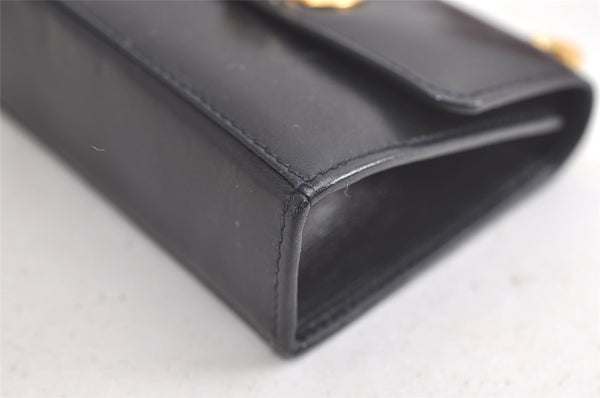 Authentic Salvatore Ferragamo Gancini Leather Shoulder Pouch Navy Box Junk 5256K