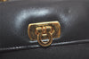 Authentic Salvatore Ferragamo Gancini Leather Shoulder Pouch Navy Box Junk 5256K
