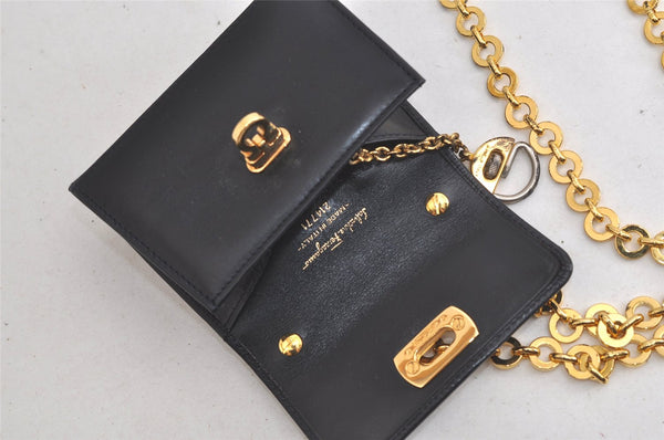 Authentic Salvatore Ferragamo Gancini Leather Shoulder Pouch Navy Box Junk 5256K