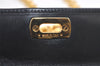 Authentic Salvatore Ferragamo Gancini Leather Shoulder Pouch Navy Box Junk 5256K