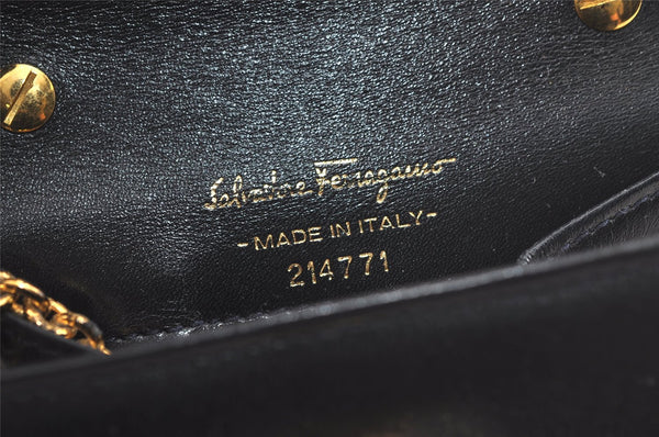 Authentic Salvatore Ferragamo Gancini Leather Shoulder Pouch Navy Box Junk 5256K