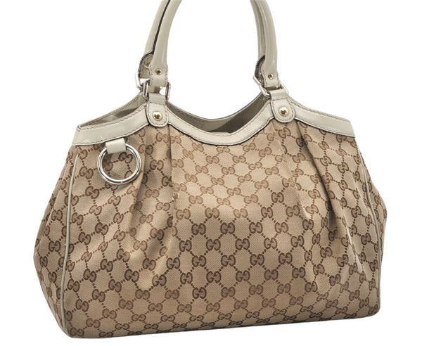 Authentic GUCCI Sukey Shoulder Tote Bag GG Canvas Leather 211944 Brown 5257K