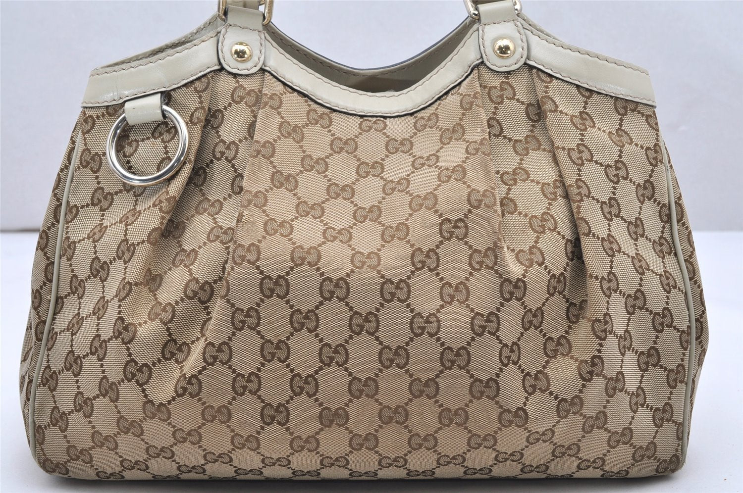 Authentic GUCCI Sukey Shoulder Tote Bag GG Canvas Leather 211944 Brown 5257K