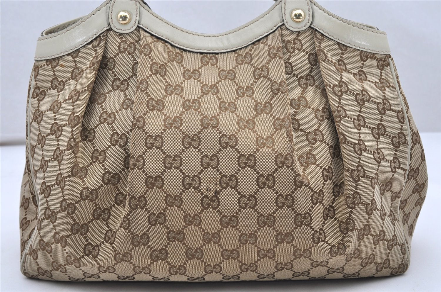 Authentic GUCCI Sukey Shoulder Tote Bag GG Canvas Leather 211944 Brown 5257K