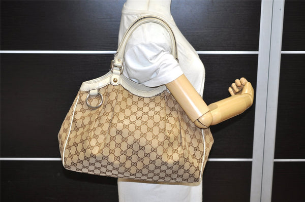 Authentic GUCCI Sukey Shoulder Tote Bag GG Canvas Leather 211944 Brown 5257K