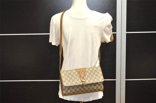 Authentic GUCCI 2Way Shoulder Cross Body Clutch Bag GG PVC Leather Brown 5260I