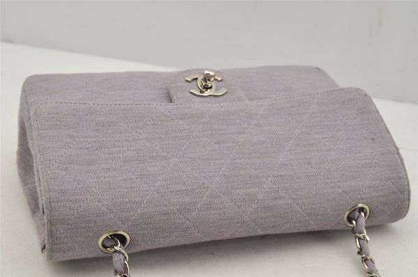 Authentic CHANEL Cotton Matelasse 25 Chain Shoulder Bag Purse Purple CC 5260J