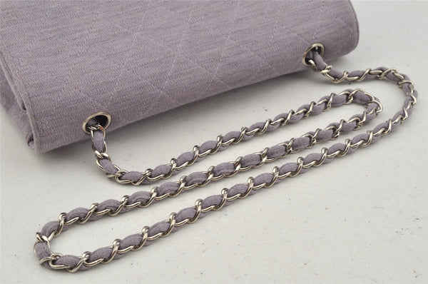 Authentic CHANEL Cotton Matelasse 25 Chain Shoulder Bag Purse Purple CC 5260J